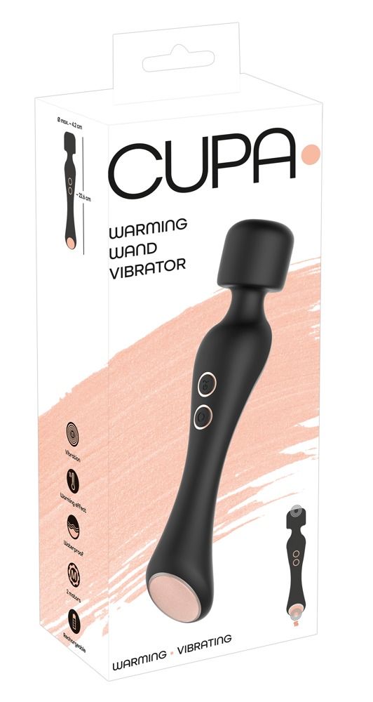 Черный вибромассажер с подогревом Cupa Warming Wand - 22,6 см.
