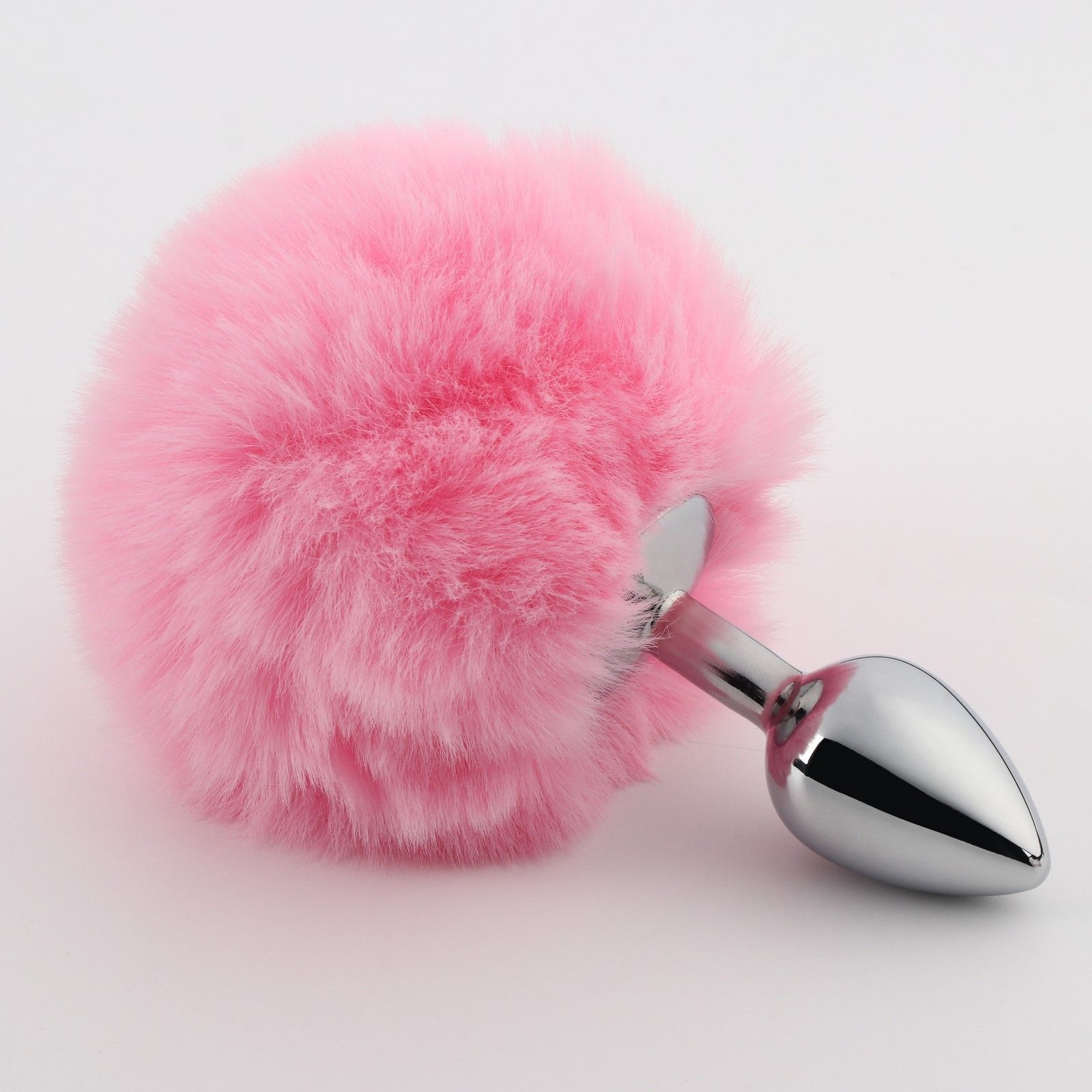 Серебристая анальная втулка с розовым хвостиком