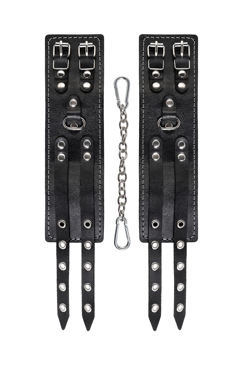 Черные оковы с двумя ремнями и красной подкладкой