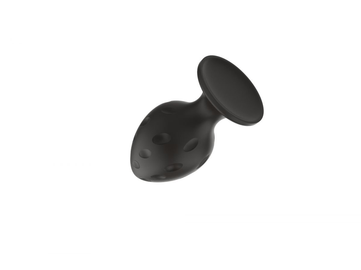 Черная малая силиконовая анальная пробка с рельефом в виде углублений