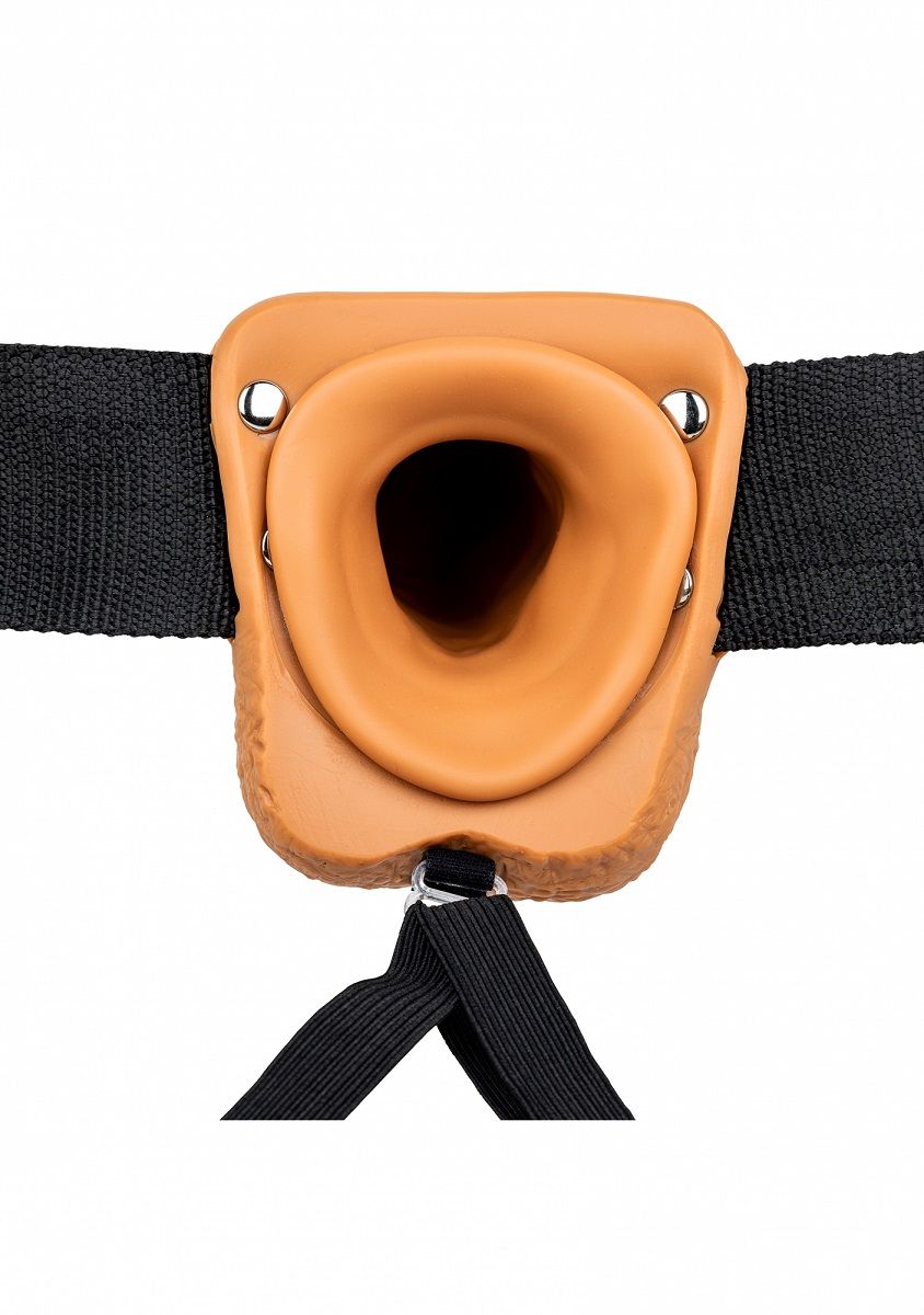 Кофейный реалистичный страпон-фаллопротез с мошонкой - 18 см.