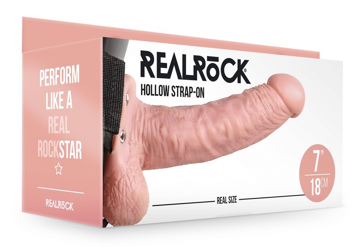 Телесный реалистичный страпон-фаллопротез с мошонкой - 18 см.