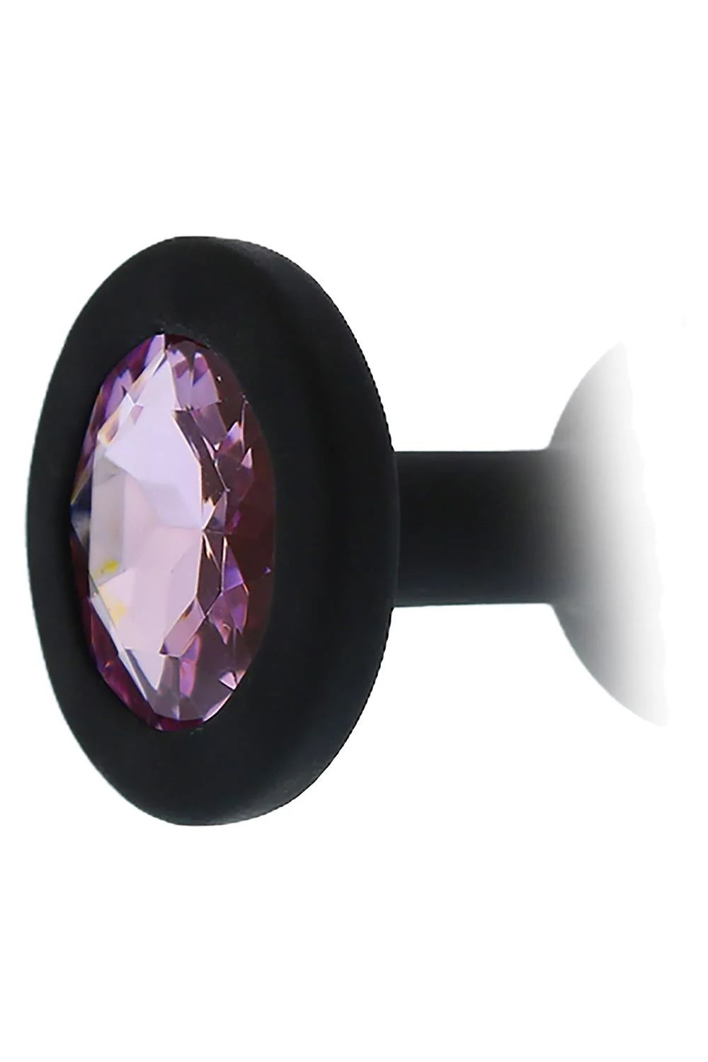 Черная гладкая анальная пробка с розовым кристаллом Silicone Diamond Plug - 7 см.