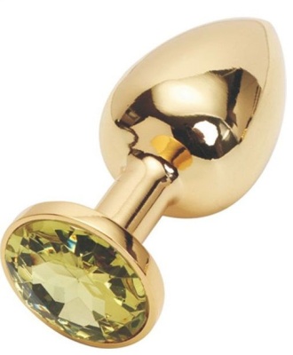 Золотистая анальная пробка с желтым кристаллом - 8,2 см.