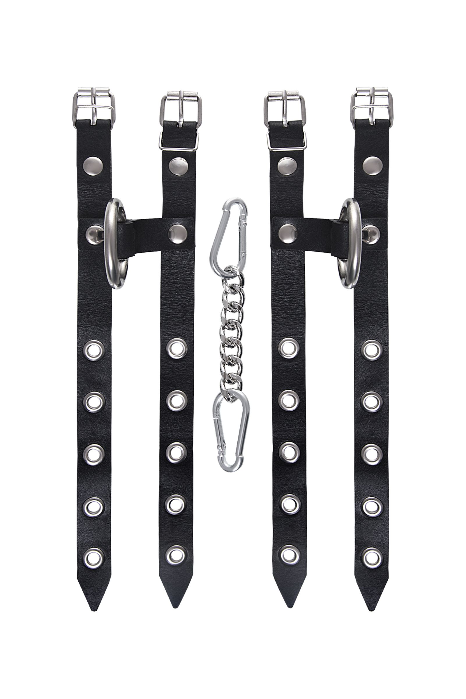 Черные однослойные кожаные наручники из двух ремешков