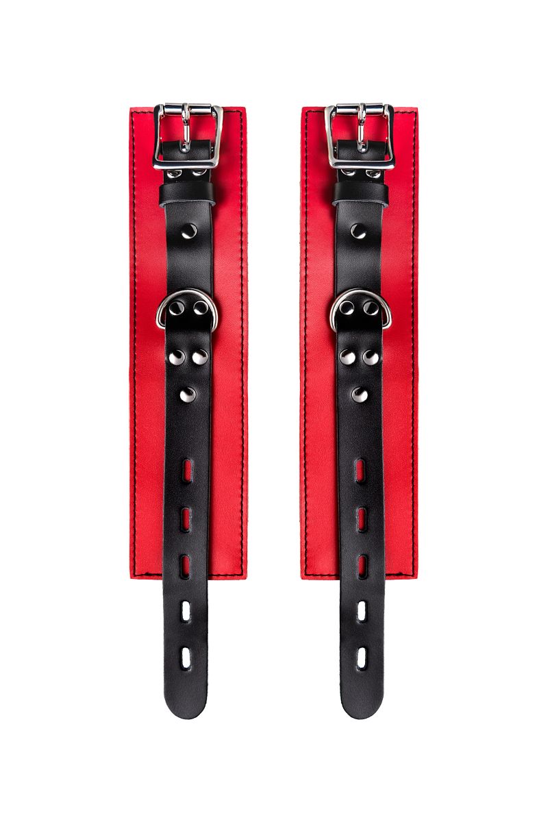 Красно-черные кожаные наручники со сцепкой