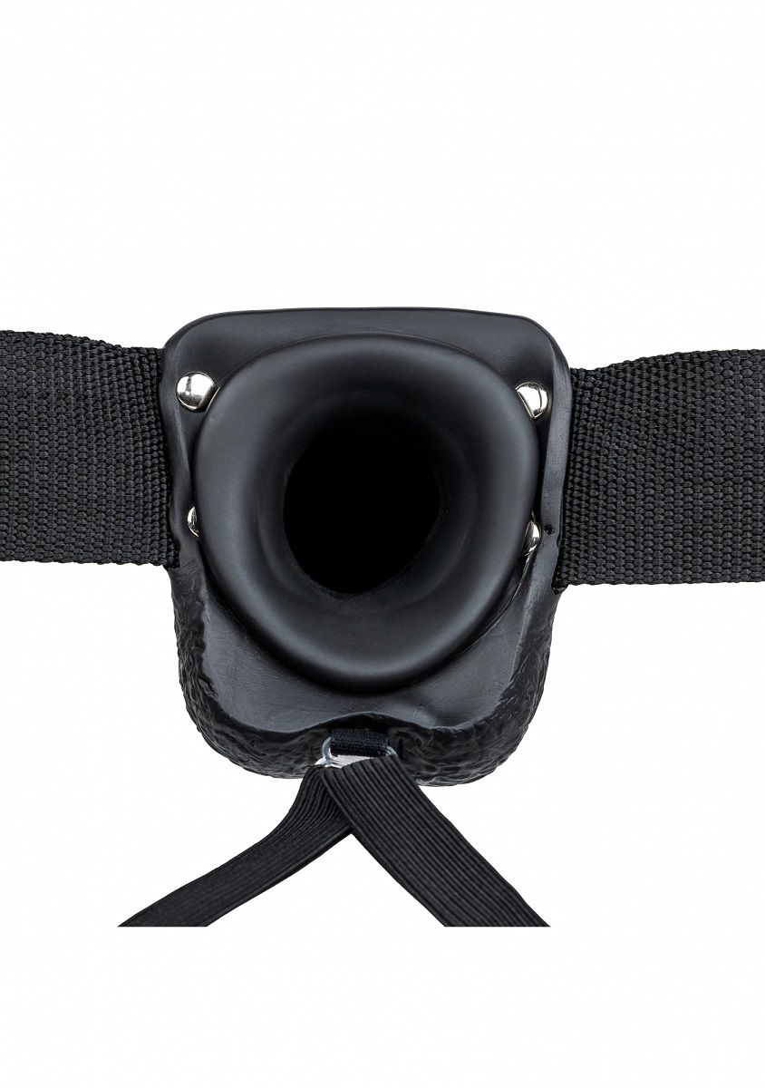 Черный реалистичный страпон-фаллопротез с мошонкой - 18 см.