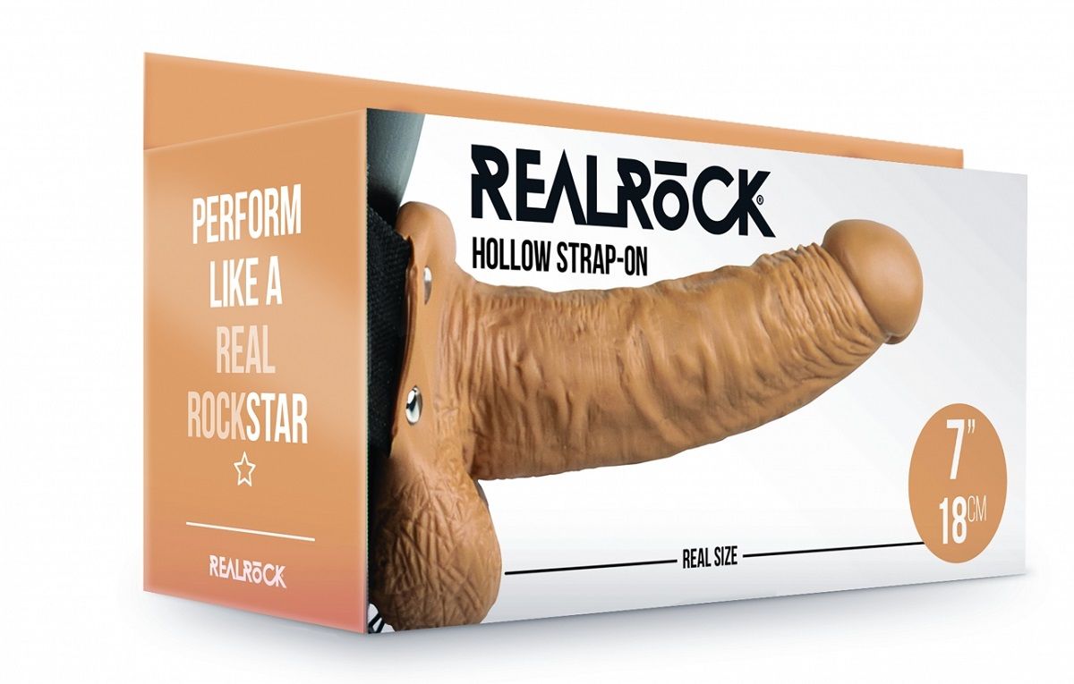 Кофейный реалистичный страпон-фаллопротез с мошонкой - 18 см.