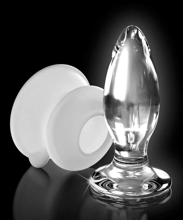 Прозрачная стеклянная пробка Icicles №91 с силиконовой присоской - 10 см.