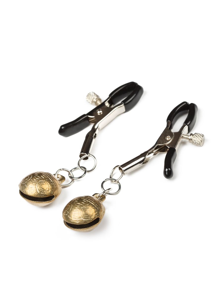 Черные зажимы на соски с золотистыми шариками