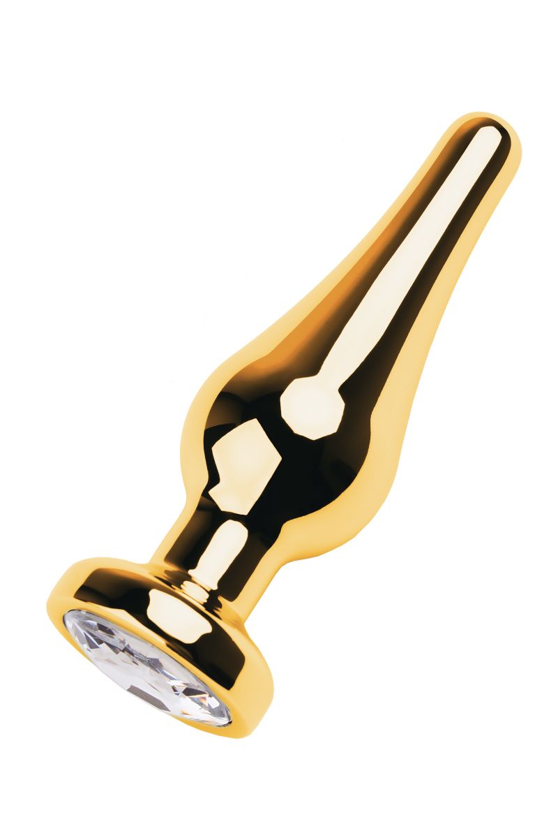 Золотистая каплевидная анальная пробка с прозрачным кристаллом - 10 см.