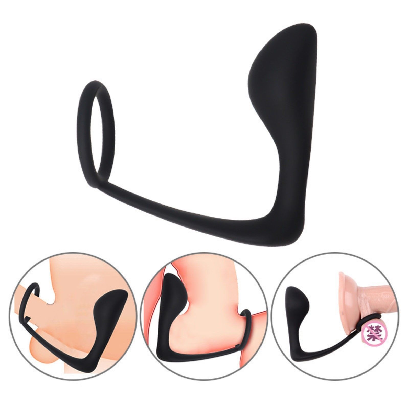 Черное эрекционное кольцо с анальной пробкой «Оки-Чпоки»