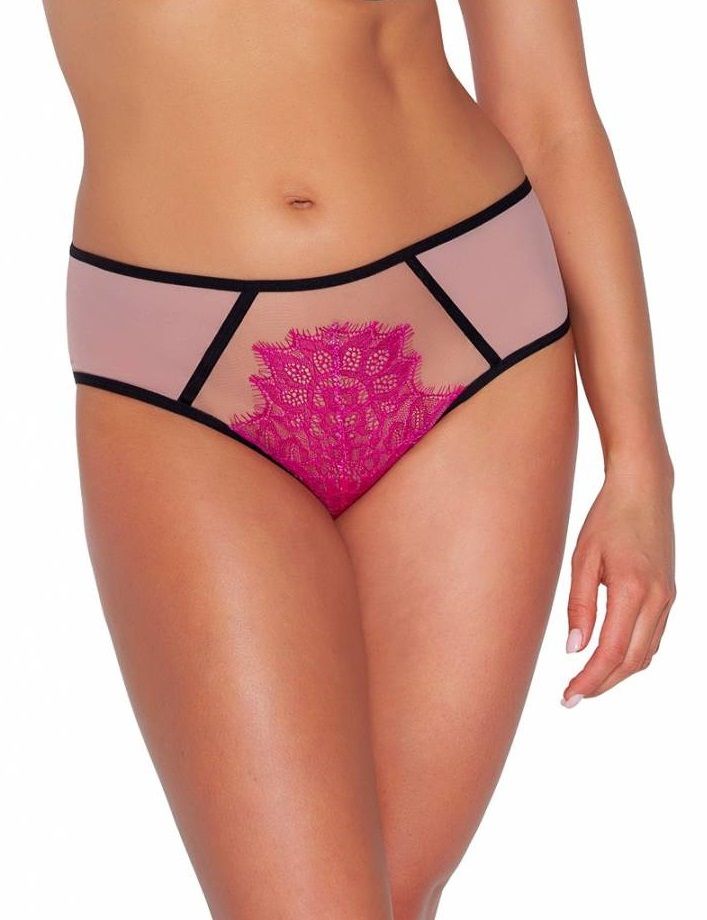 Трусики-бразилиана с ярким кружевом с  ресничками