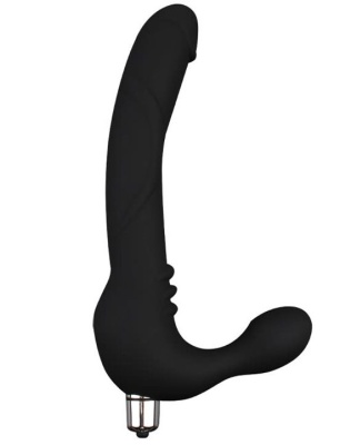 Черный безремневой страпон с вибрацией Strap On Cavalier - 24 см.
