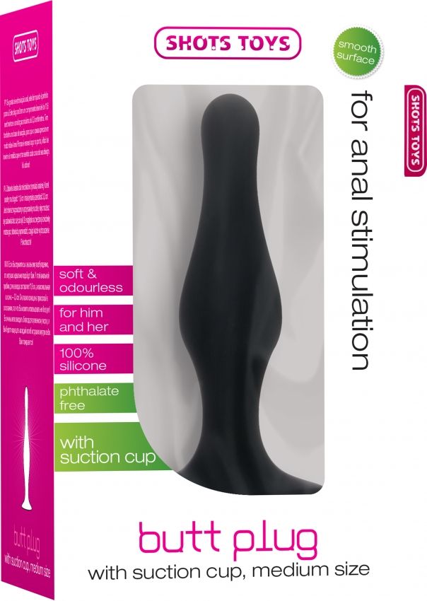 Чёрная анальная пробка с длинным кончиком Butt Plug with Suction Cup Medium