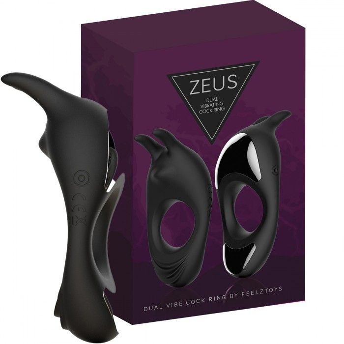 Черное эрекционное кольцо с двумя моторами Zeus Dual Vibe Cock Ring